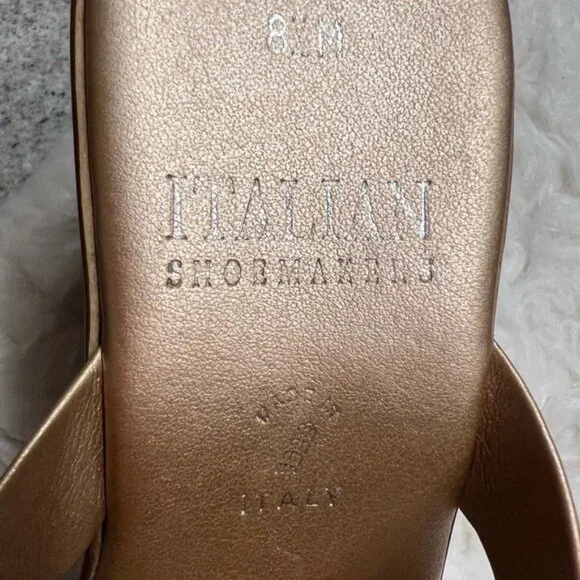 ITALIAN SHOEMAKERS 3” Gold Crystal Dress Leather Kitten Heels Wedge Sandals 8.5 - Picture 6 of 9